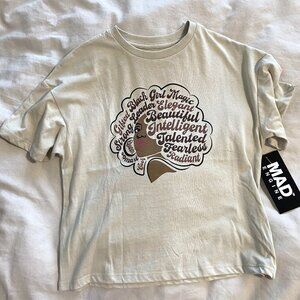 NWT Mad Engine Off White Cream‎ "Black Girl Magic" Graphic Tee Girls Size Small
